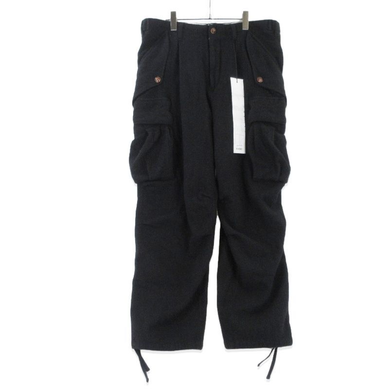 未使用 KHOKI コッキ Military-detail wool pants 25fw-p-06 ウール ミリタリーパンツ カーゴパンツ ブラック 黒 2 99000998