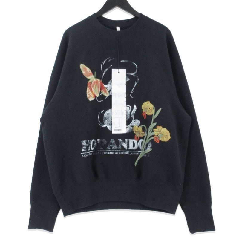 未使用 KHOKI コッキ Vintage finished sweatshirt 24fw-t-04 スウェット 刺繍 プリント ヴィンテージ加工 ブラック 黒 3 99000993