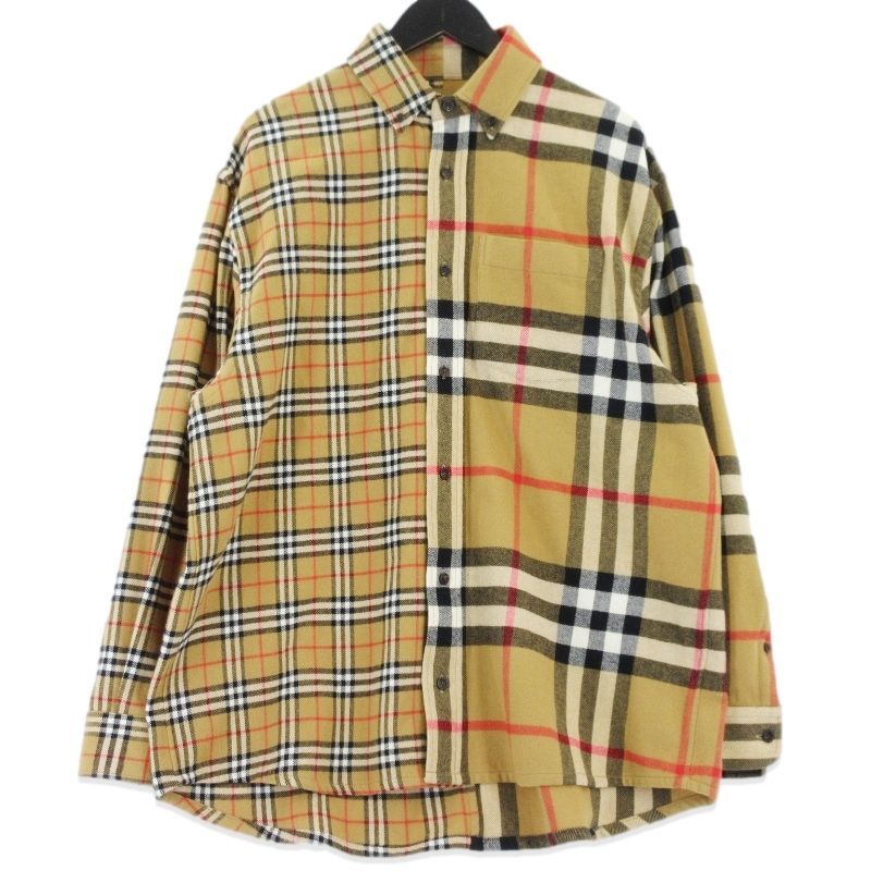 美品 BURBERRY × GOSHA RUBCHINSKIY バーバリー ノヴァチェックフランネルシャツ 8003853 長袖チェックシャツ ブラウン S 99000999