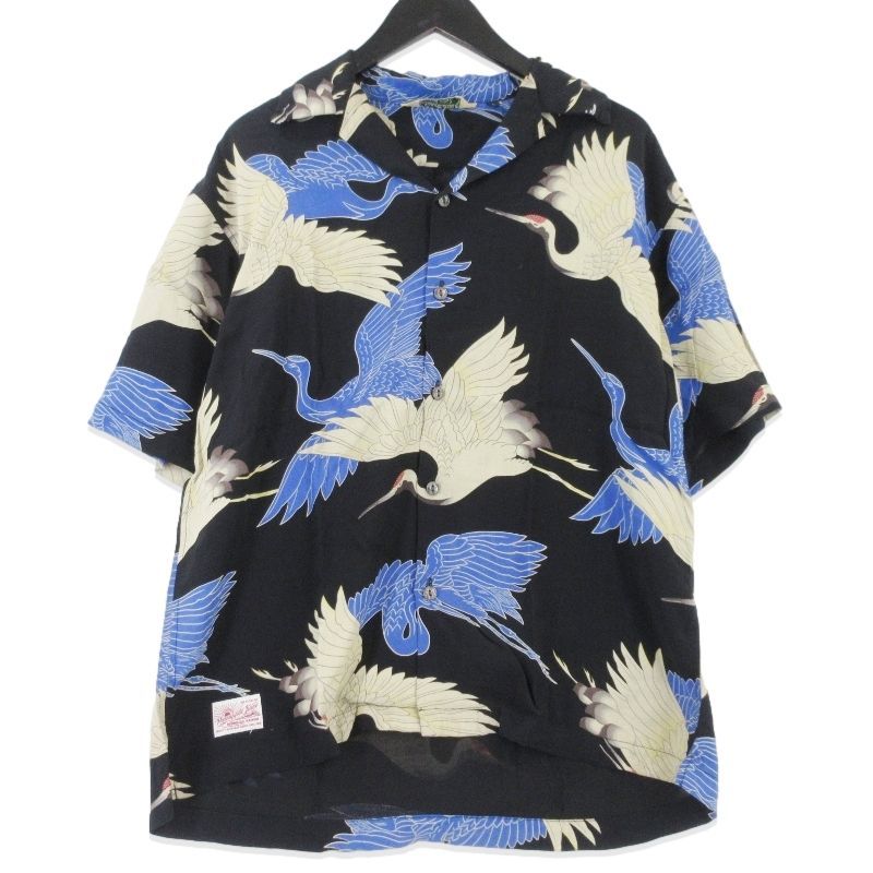 Schott × Pineapple Juice ショット 半袖アロハシャツ 782-5123018 パイナップルジュース 鶴 総柄 ネイビー L 99001013