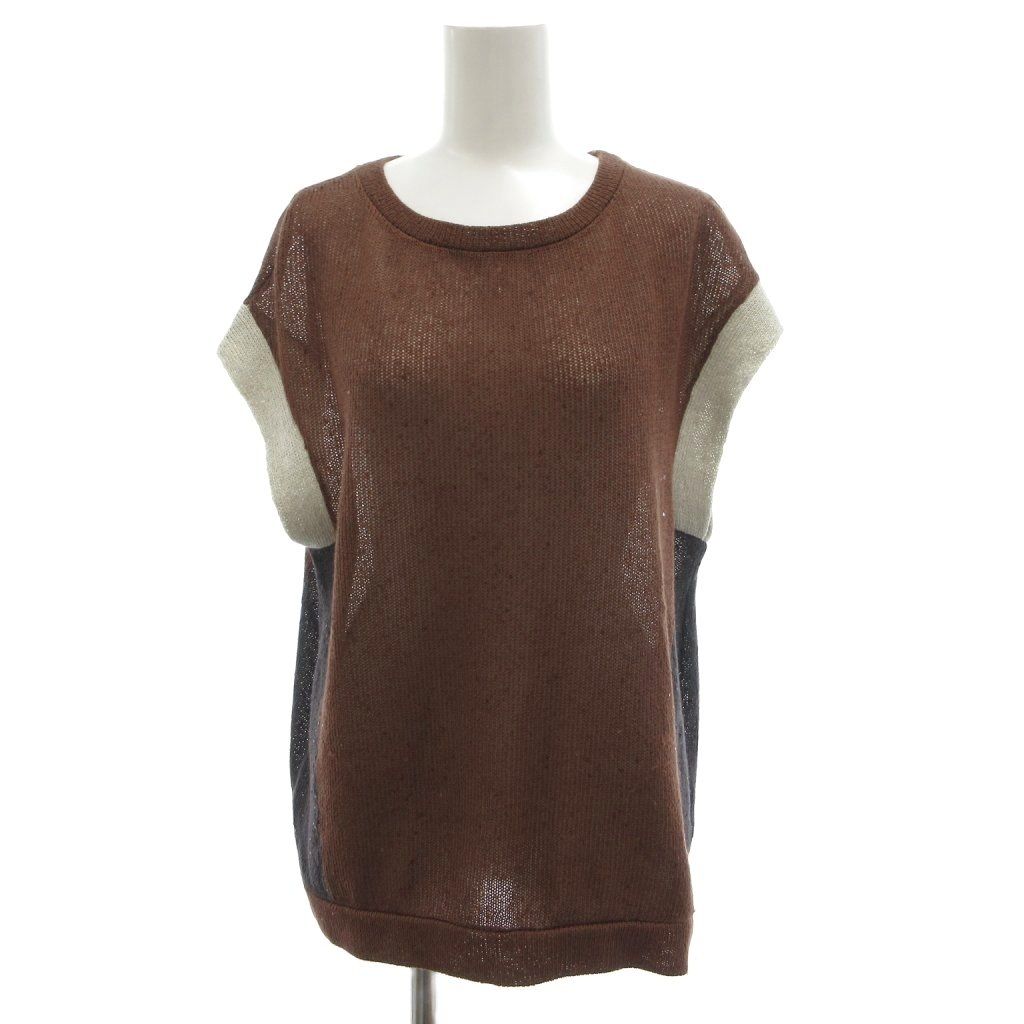 ブルネロクチネリ BRUNELLO CUCINELLI ノースリーブ セーター ニット L 茶 ブラウン 白 ホワイト /JS ■ECD004