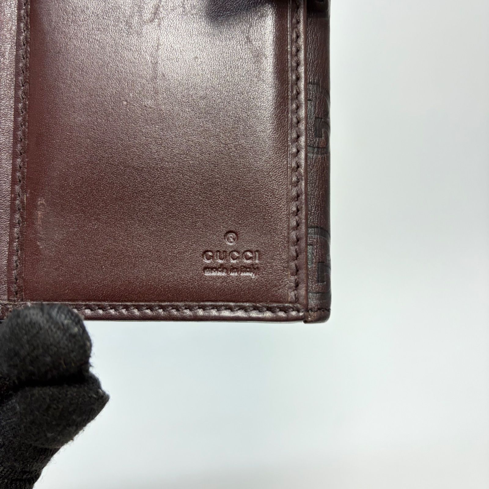 4094 GUCCI グッチ 長財布 ダークブラウン Wホック シマレザー - メルカリ