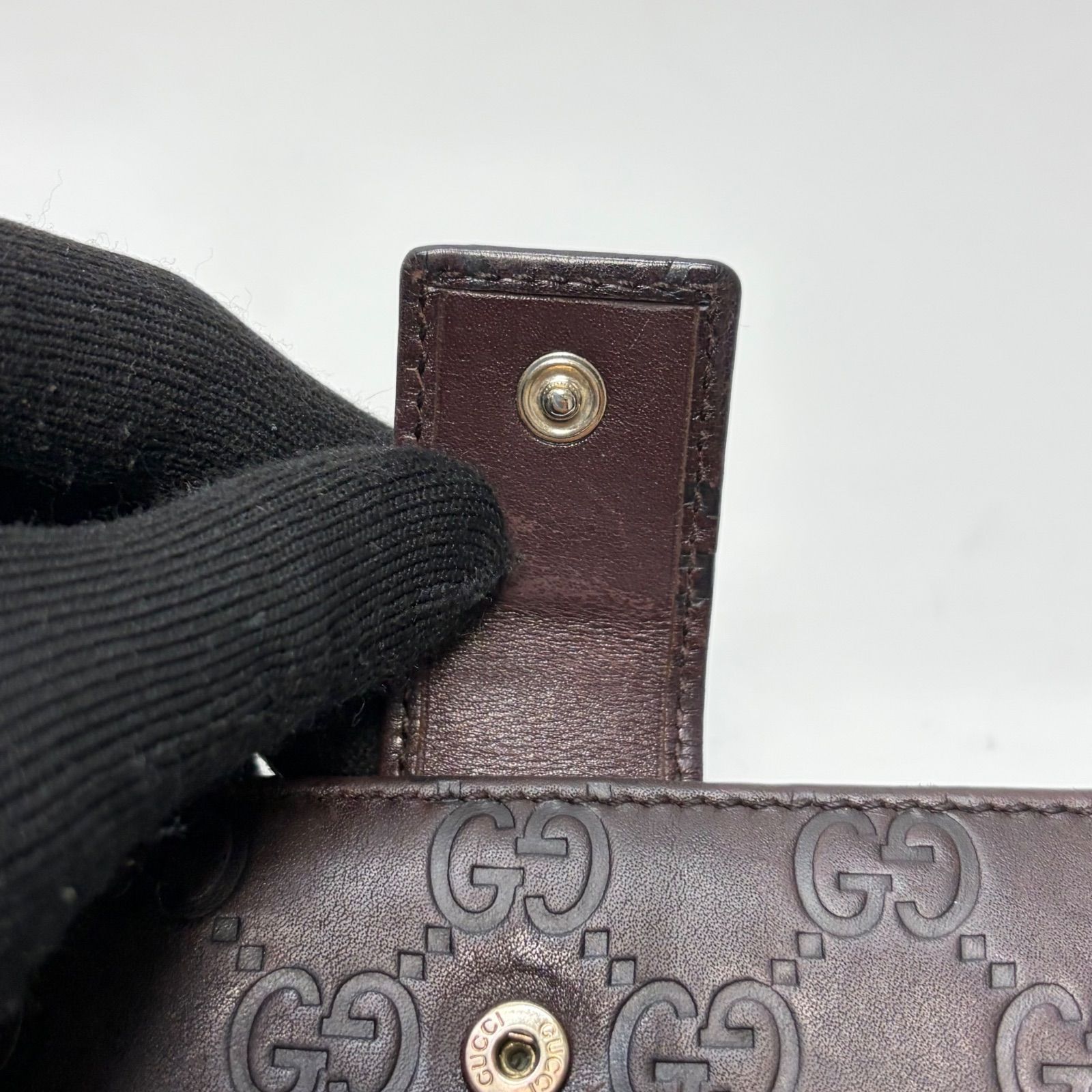 4094 GUCCI グッチ 長財布 ダークブラウン Wホック シマレザー - メルカリ