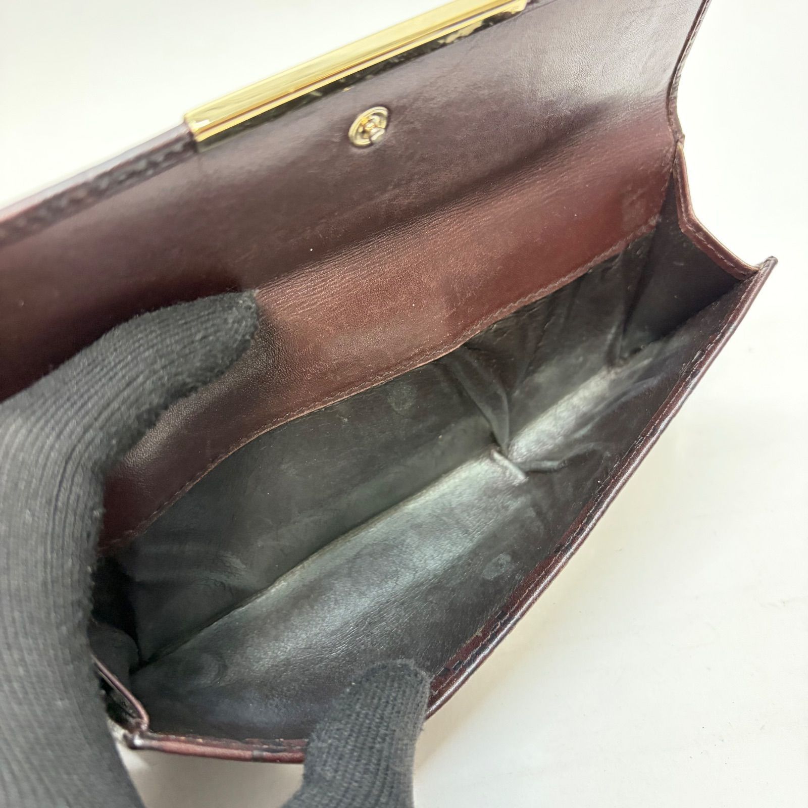 4094 GUCCI グッチ 長財布 ダークブラウン Wホック シマレザー - メルカリ
