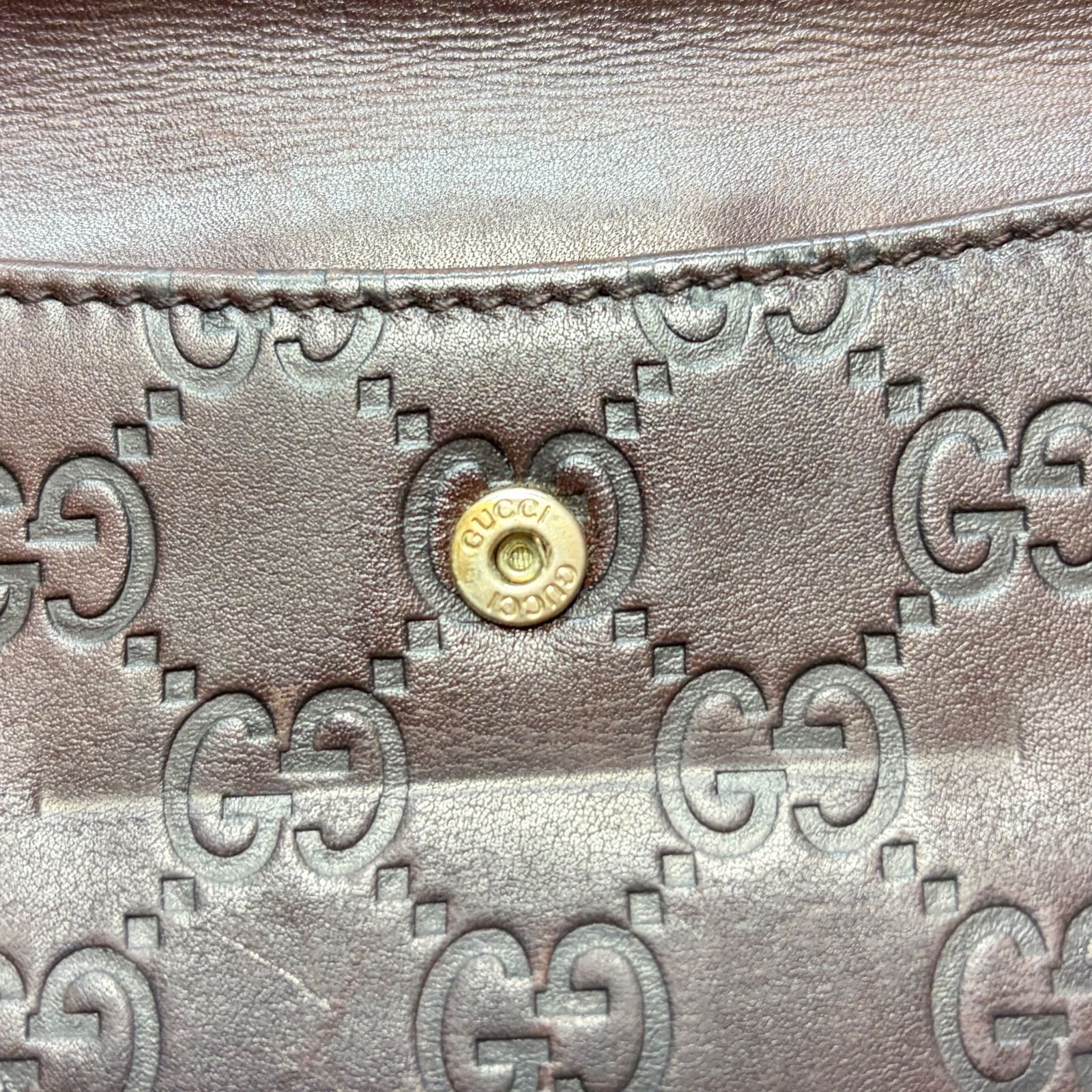 4094 GUCCI グッチ 長財布 ダークブラウン Wホック シマレザー - メルカリ