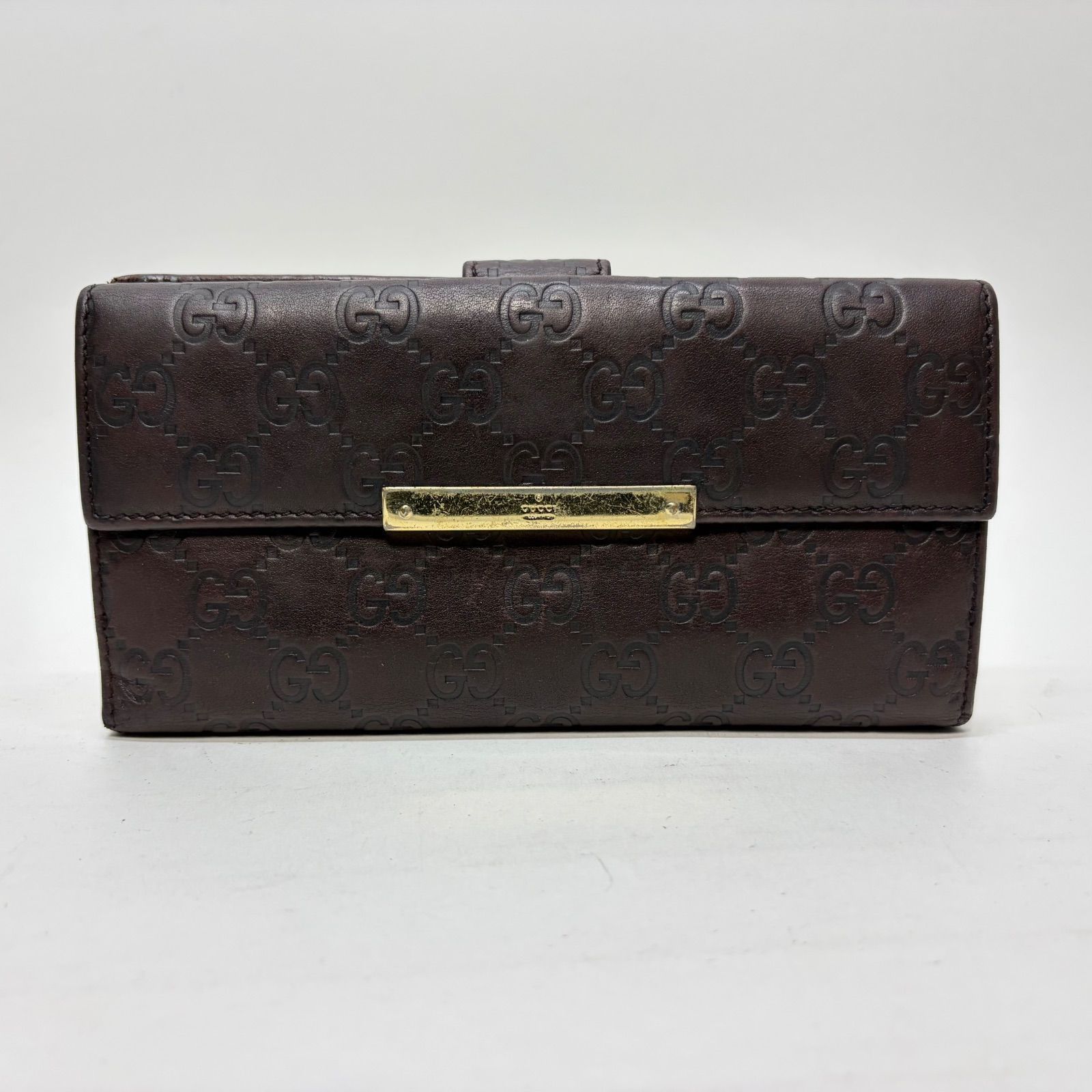4094 GUCCI グッチ 長財布 ダークブラウン Wホック シマレザー - メルカリ