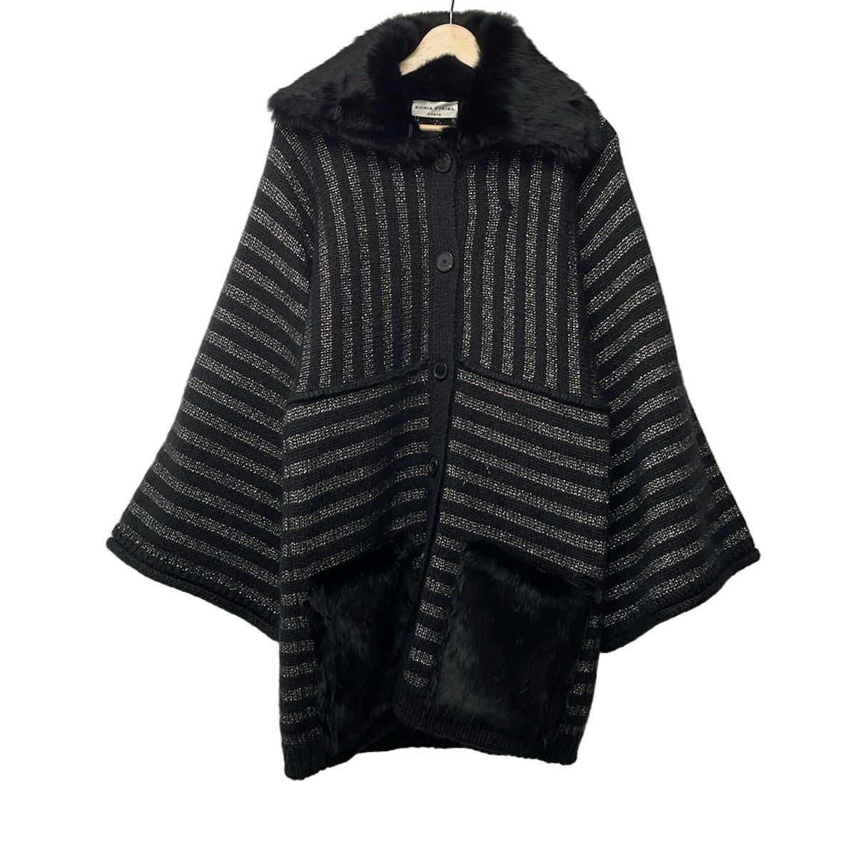 SONIARYKIEL(ソニアリキエル) コート サイズM レディース美品 - 黒×シルバー 長袖/ラビット(ラパン)/ニット/ラメ/秋/冬