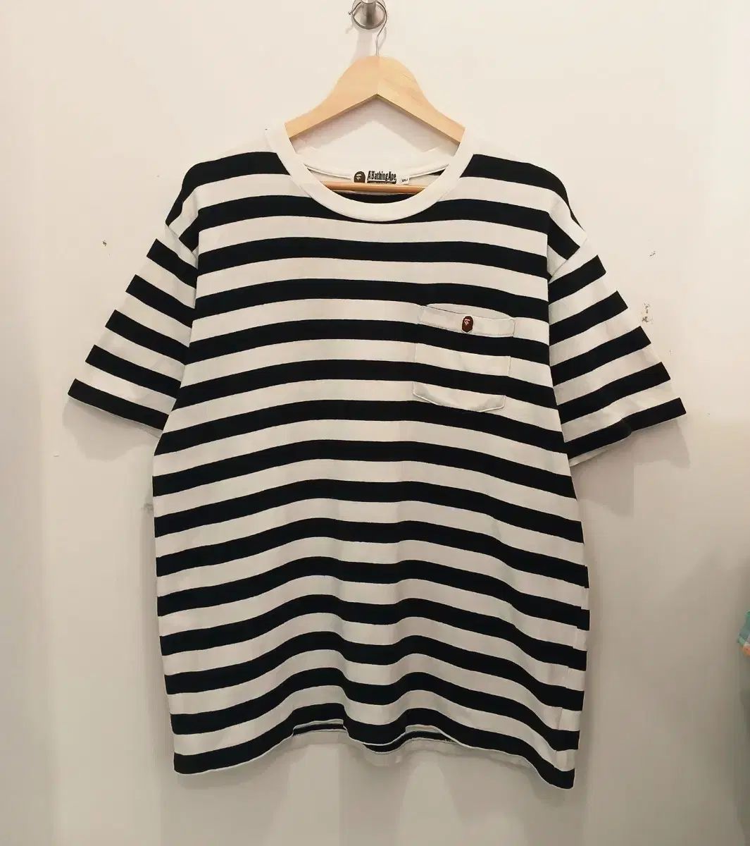 A BATHING APE ミニロゴ ポケット ストライプ 半袖Tシャツ (XXL)