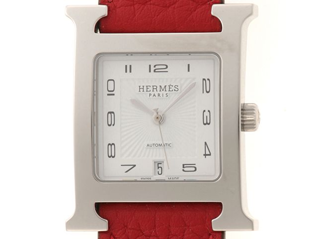 HERMES エルメス Hウォッチ HH2.510 腕時計 ステンレス/レザー 自動巻き ホワイト文字盤 メンズ【中古】473