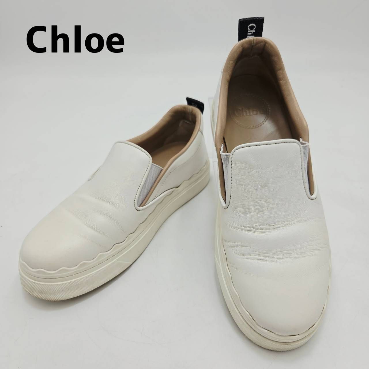 Chloe　クロエ　ローレン　レザースリッポン　厚底　スニーカー　ウェーブソール　ロゴテープ　022155　イタリア製　36　ホワイト/白