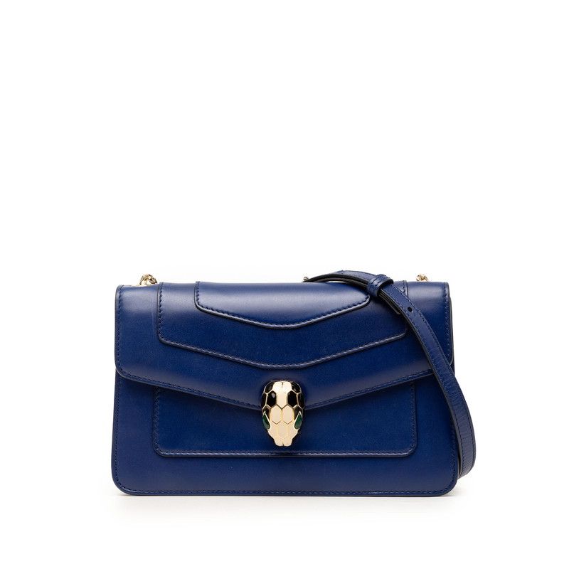 ブルガリ セルペンティ フォーエバー チェーン ショルダーバッグ ブルー レザー レディース BVLGARI【1-0271129】