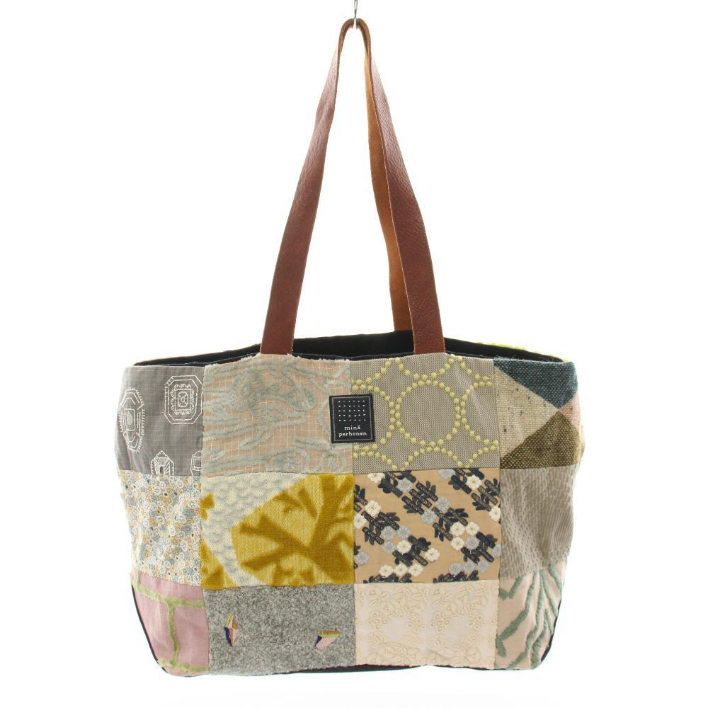 ミナペルホネン mina perhonen ピースバッグ piece bag ショルダーバッグ トートバッグ パッチワーク 絹 シルク 麻 リネン ベージュ 茶 ブラウン 黒 ブラック pi0301 /YT