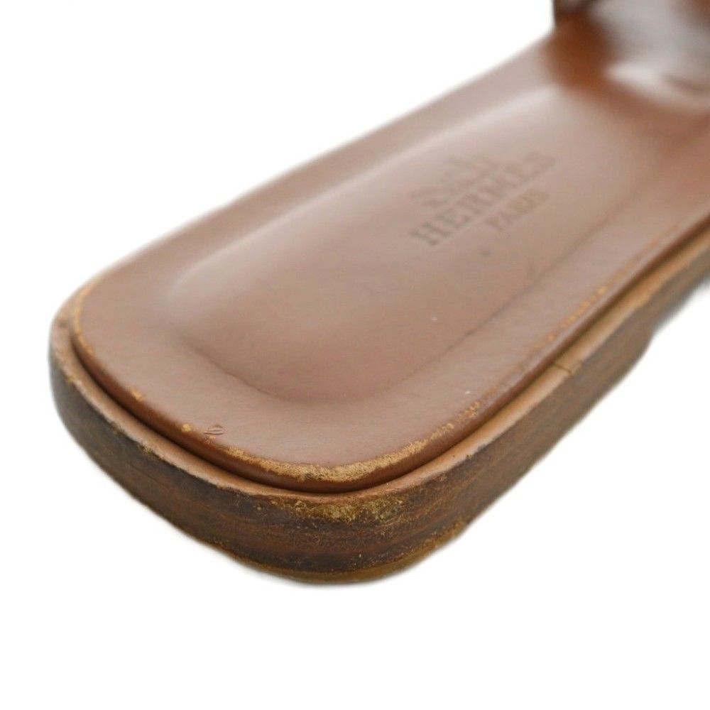 エルメス HERMES オラン サンダル レザー オープントゥ フラット 38