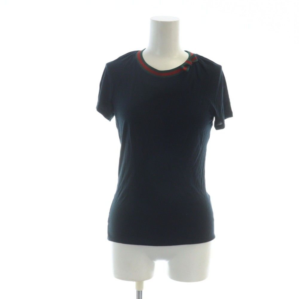 グッチ GUCCI Tシャツ カットソー 半袖 リボン シェリーライン ロゴ 薄手 XS 紺 ネイビー ■GY19 /MQ