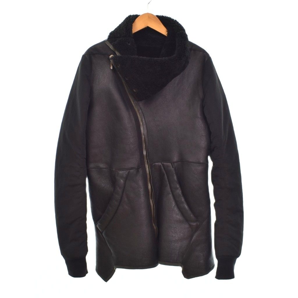 リックオウエンス Rick Owens ムートンジャケット アウター スタンドカラー 切替 黒 ブラック ☆AA★