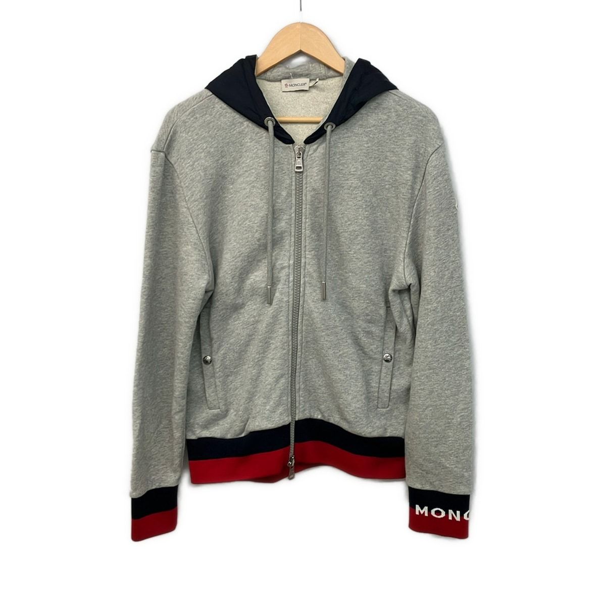 MONCLER(モンクレール) パーカー サイズM メンズ MAGLIA グレー×ネイビー×ボルドー 長袖/ジップアップ