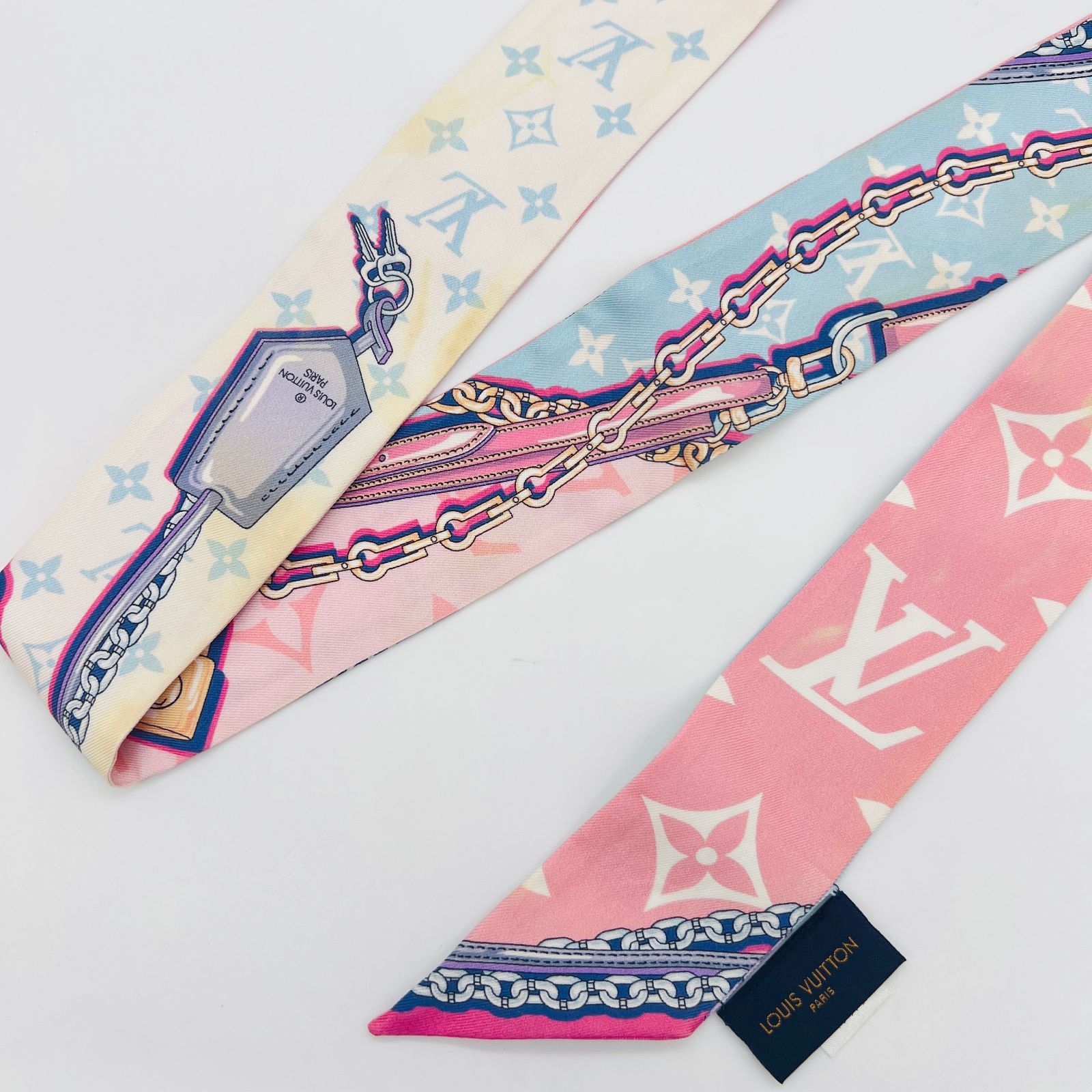 訳あり格安✨ルイヴィトン バンドーBB アルティメット ピンク 水色 ルイヴィトン バンドーBB アルティメット スカーフ ピンク×ライト