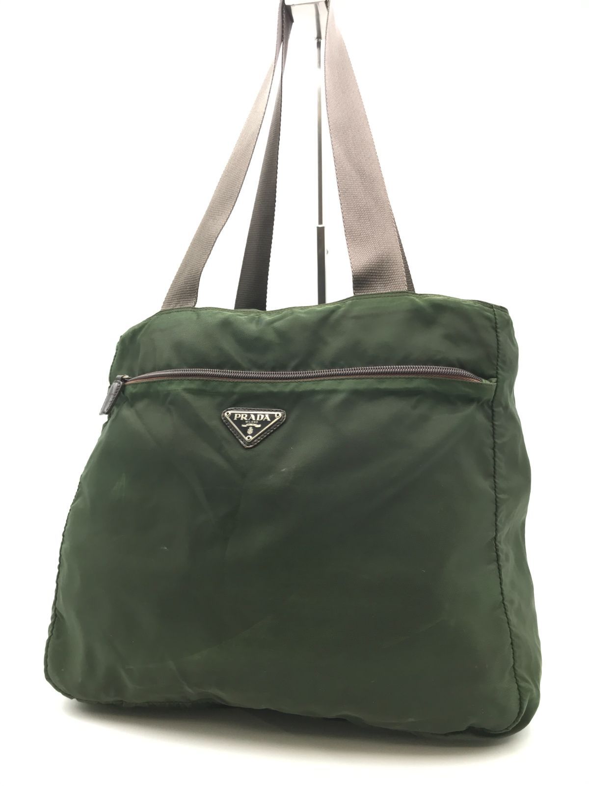 PRADA　プラダ　ショルダーバッグ　トートバッグ　三角ロゴ　A4収納可　テスートナイロン　三角ロゴ　カーキ系　2156