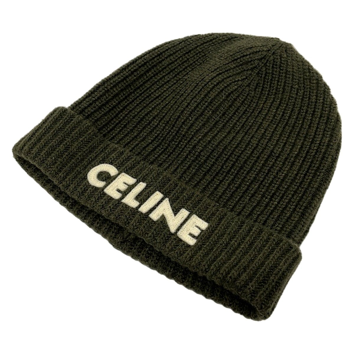 CELINE(セリーヌ) ニット帽 - ダークグリーン×アイボリー ウール