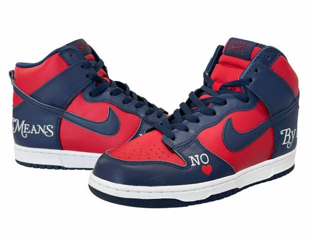 シュプリーム SUPREME ×NIKE SB ナイキ エスビー DUNK HIGH OG QS By Any Means Red ダンク ハイ バイ エニー ミーンズ レッド DN3741-600 27 赤 紺☆AA★▲260601