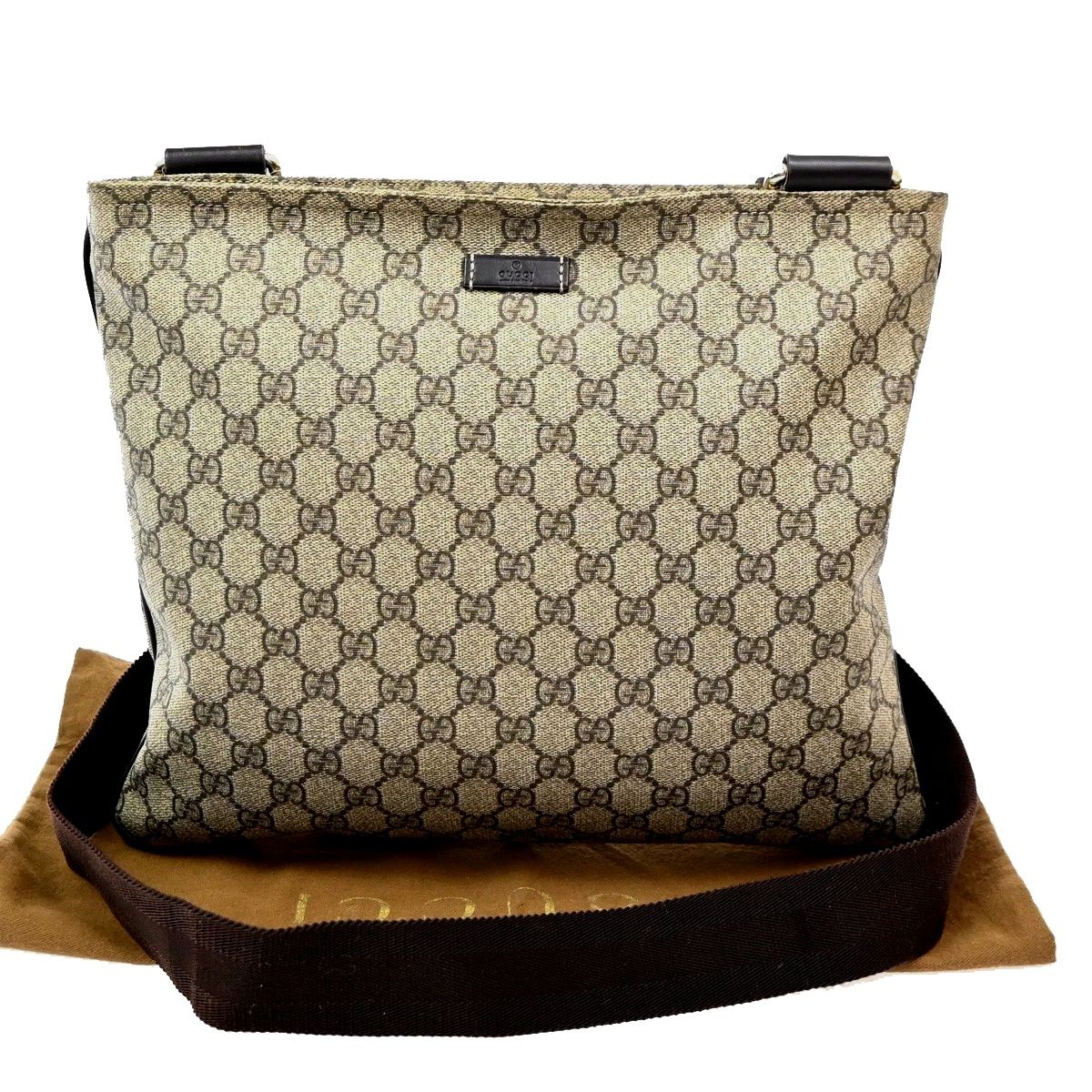 GUCCI グッチ GGスプリーム ショルダーバッグ 斜めがけショルダー マチなし ブラウン レザー73KC232