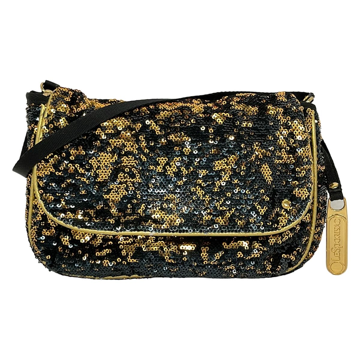 LESPORTSAC(レスポートサック) ショルダーバッグ - ダークネイビー×ゴールド×黒 ストラップ着脱可
