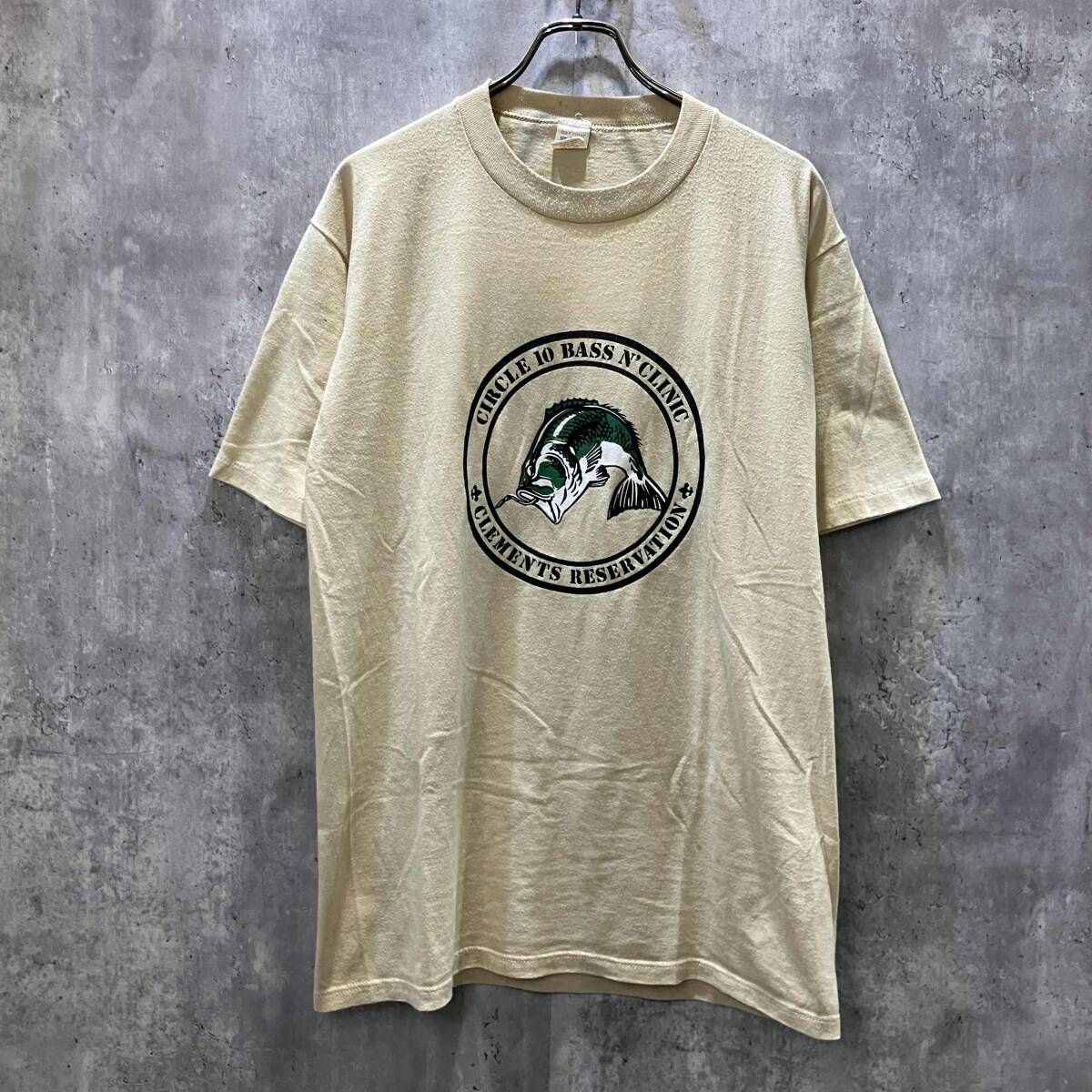 80s USA製 SPORTSWEAR 半袖Tシャツ CIRCLE 10 BASS N’CLINIC size XL ベージュ スポーツウェア