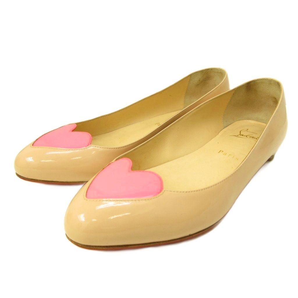 クリスチャンルブタン Christian louboutin バレエ シューズ DORACORA フラット パンプス ハート パテントレザー ベージュ 38.5 約25.5cm