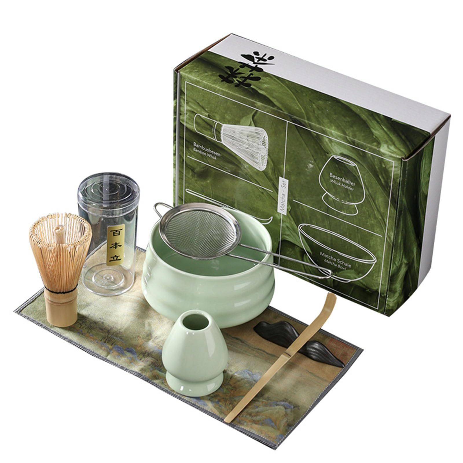 【新品】茶道具 抹茶7点セット お点前セット 日本茶セット 茶道具 抹茶茶道 茶碗 百本立茶筅 茶筅立て 茶杓 茶道具セット 抹茶 粉末 泡立て器 伝統的工芸品 茶道 アクセサリー（グリーン） 23b0ff60