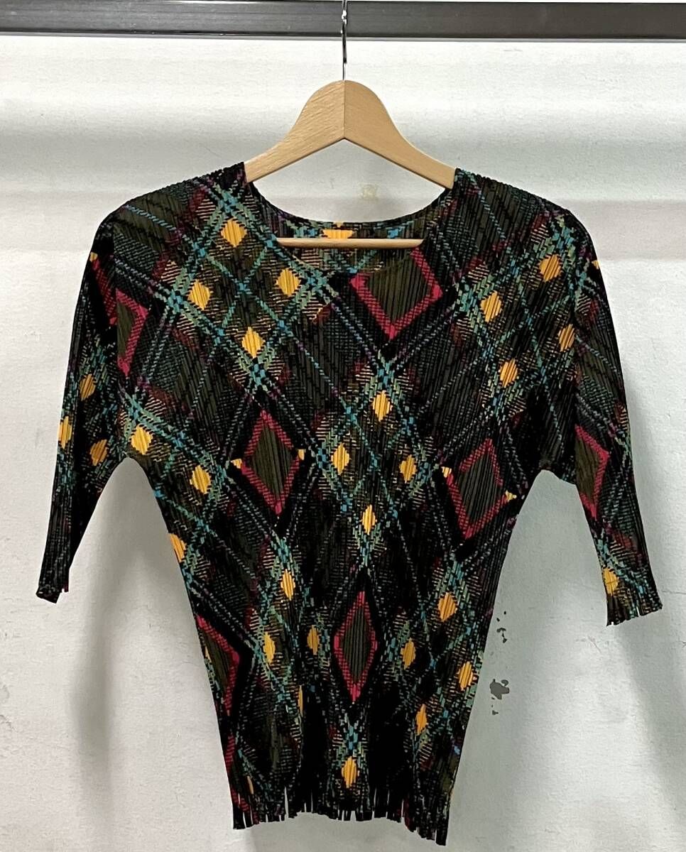 PLEATS PLEASE プリーツプリーズ ISSEY MIYAKE イッセイミヤケ 長袖Tシャツ・カットソー サイズ3 PP73-JK661 日本製 フリンジ チェック