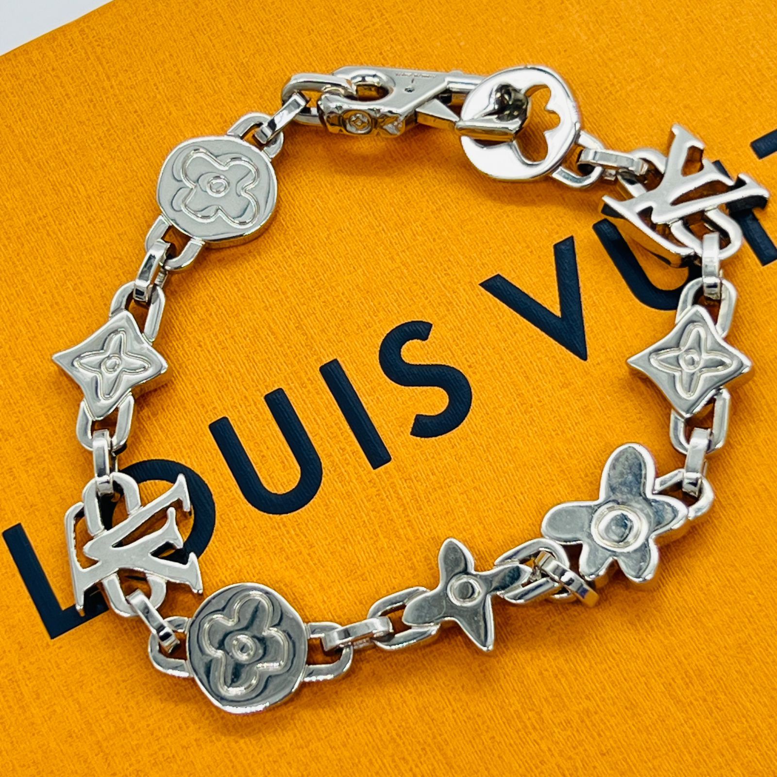 ルイヴィトン LV モノグラム クラギーブレスレット シルバー M1596L