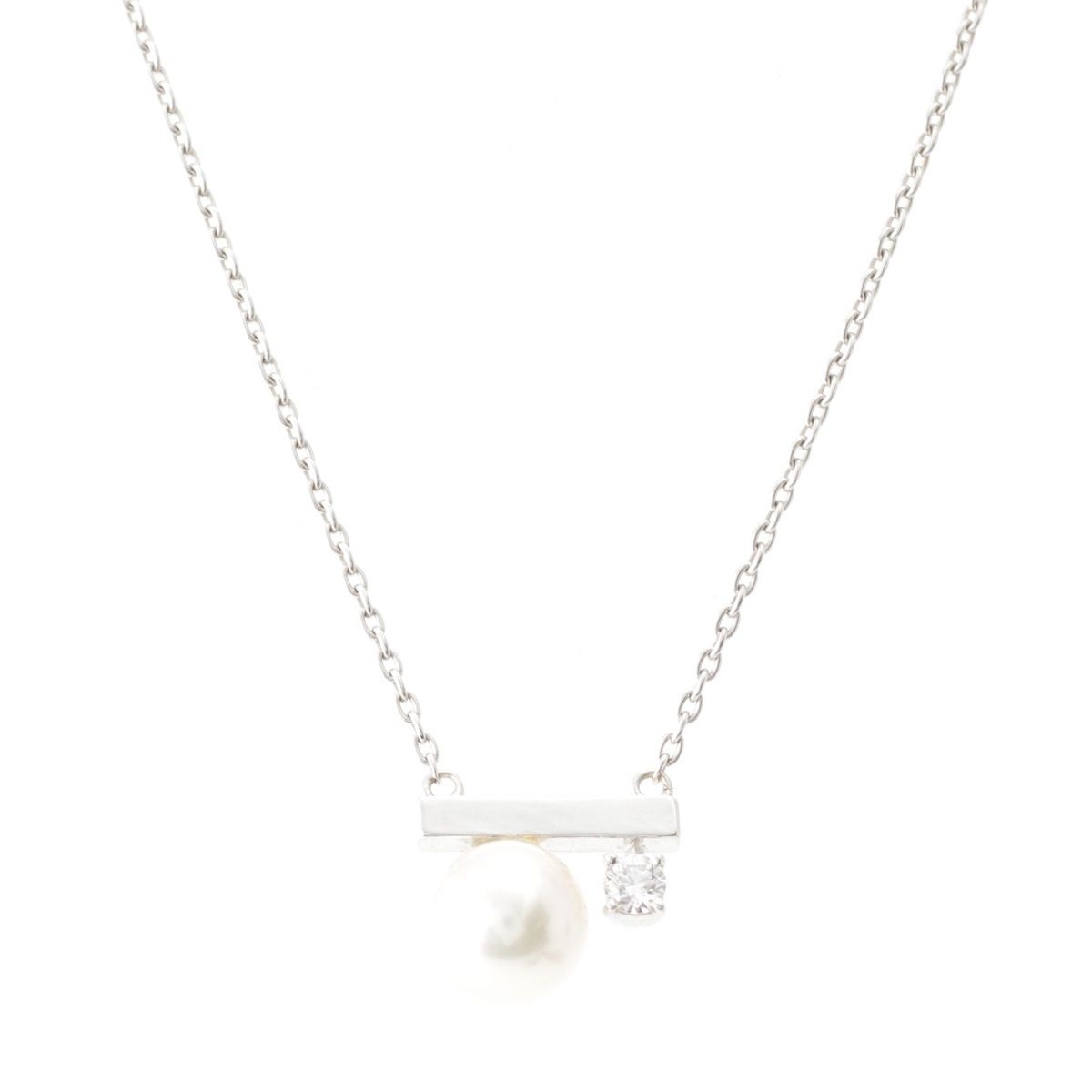 タサキ プチ バランス 750 パール ダイヤ 0.07ct ネックレス ジュエリー シルバー 4.1g【中古】