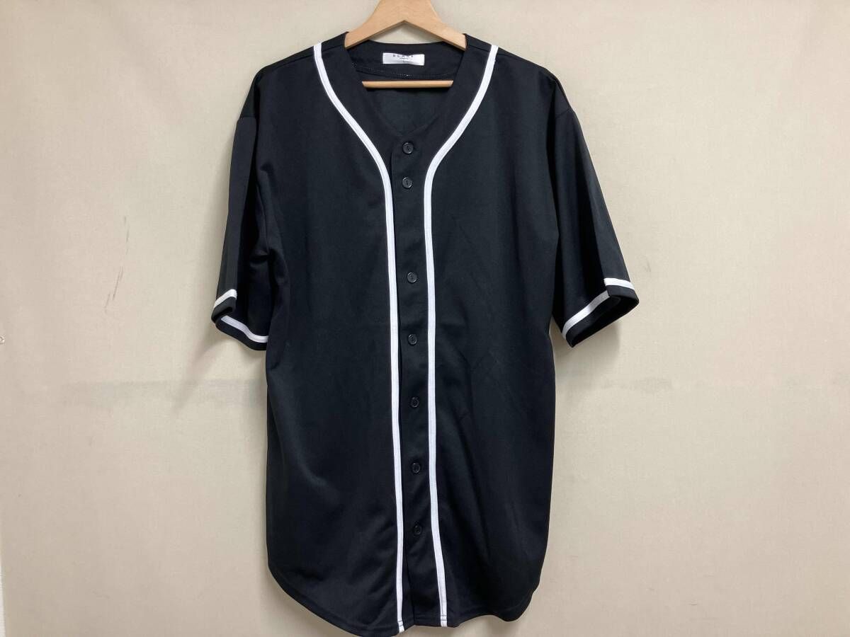 blank. ベースボールシャツ 半袖 黒 Lサイズ ポリエステル ライン 無地
