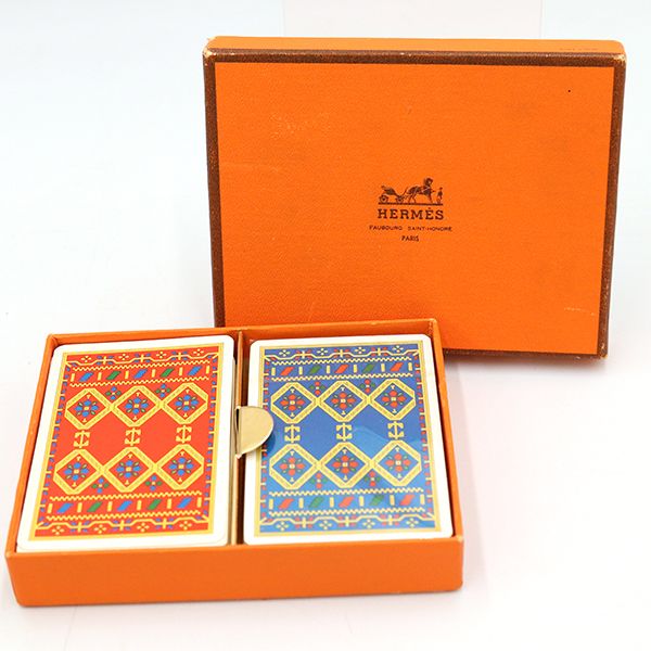 エルメス HERMES トランプ レッド(開封済み)×ブルー(未開封) 2組セット 箱【yy】【中古】4000027800900264