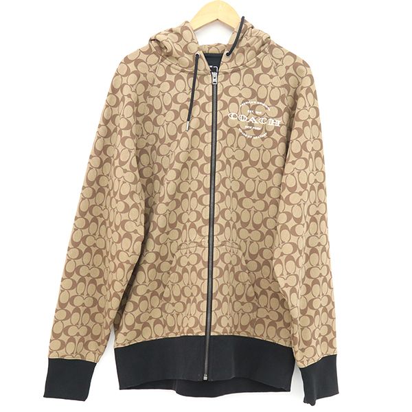 コーチ COACH シグネチャー フロントロゴエンブロイダリー ジップアップ スウェットパーカー C8773 綿 ブラウン サイズM メンズ【yy】【中古】4000064801700620