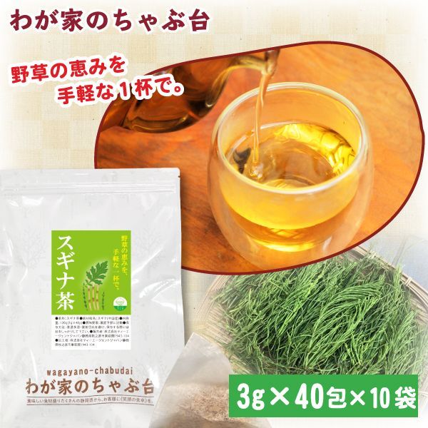 スギナ茶 3g×40P×10袋 | わが家のちゃぶ台 送料無料 ティーバッグ すぎな茶 スギナ 無添加 ノンカフェイン 野草茶 ハーブティー お茶 健康