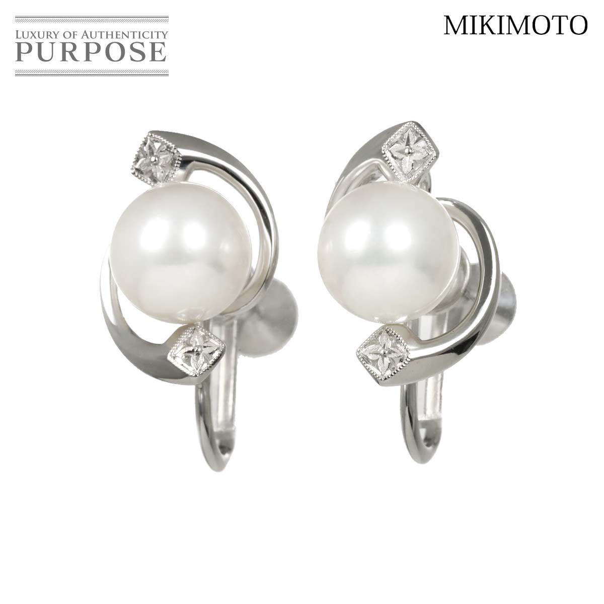 ミキモト MIKIMOTO アコヤ真珠 8.1mm イヤリング K18 WG ホワイトゴールド 750 パール Akoya Pearl Earrings 90319468