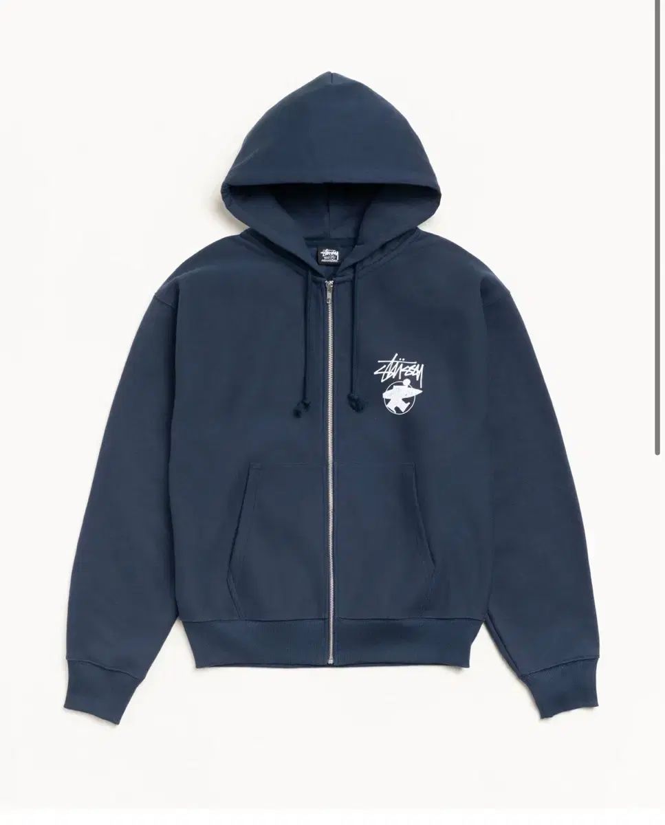 STU ロング フーディー ジップアップ ネイビー M
