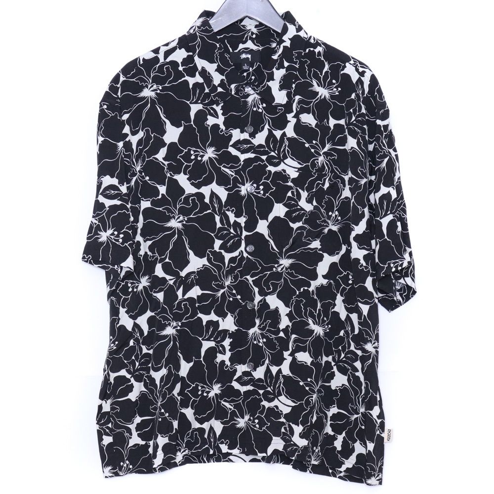 STUSSY Floral Hawaiian Shirt Lサイズ ホワイト ブラック 1110386