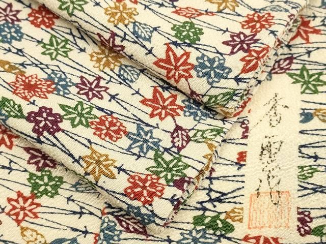 平和屋着物▽上質な小紋　単衣　作家物　唐織　吹き寄せ文　鬼しぼ縮緬　正絹　逸品　DABF5588du
