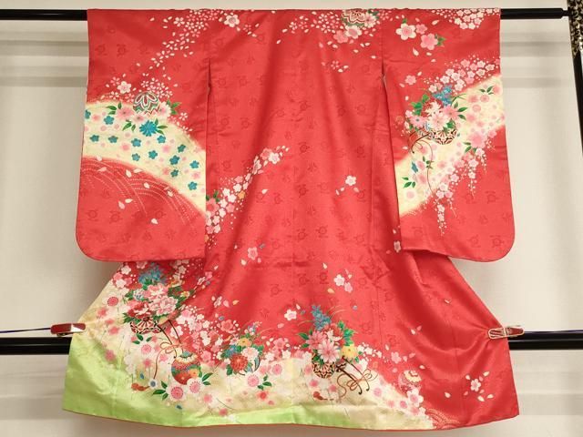 平和屋着物[]七五三　女の子　３歳　祝着　三つ身　花車文　暈し染め　金彩　AABI2739ja