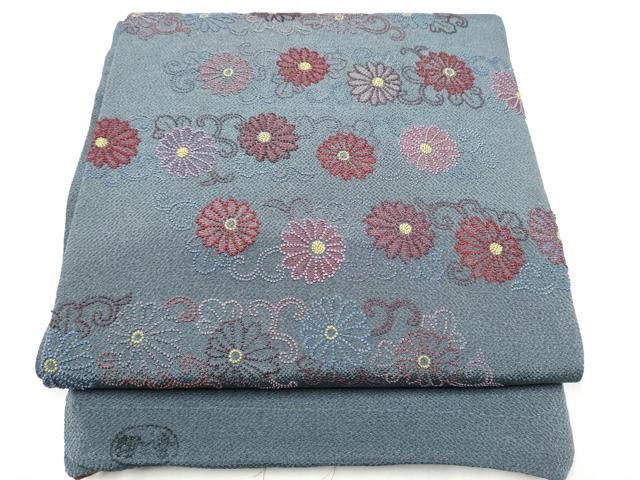 平和屋着物●中国三大刺繍　総相良刺繍　太鼓柄袋帯　伊と幸　菊唐草文　鬼しぼ縮緬　正絹　逸品　未使用　CABH4906hy