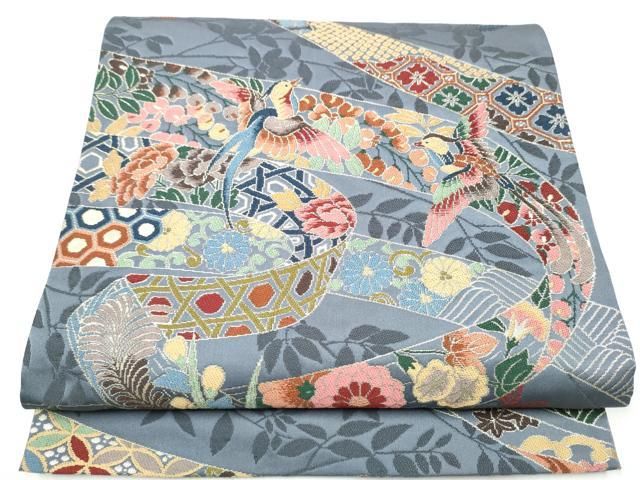 平和屋着物●西陣　白綾苑大庭　六通柄袋帯　花鳥文　金糸　正絹　逸品　CABH4918hy