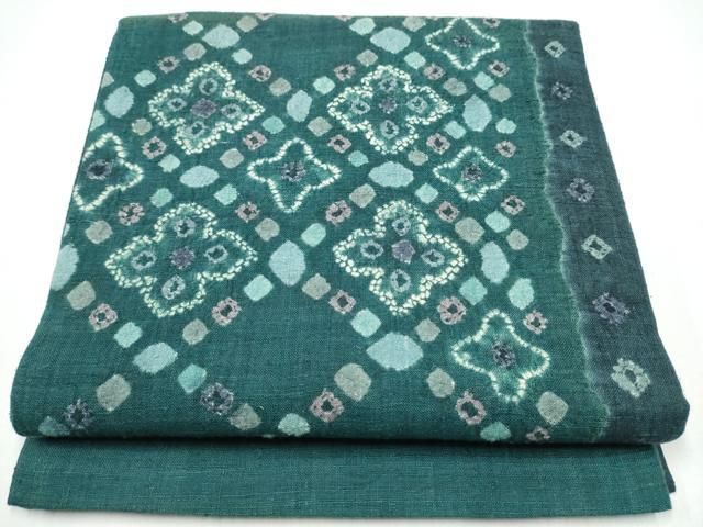 平和屋着物●両面　太鼓柄袋帯　紬地　絞り　菱花文　正絹　逸品　CABH4930hy