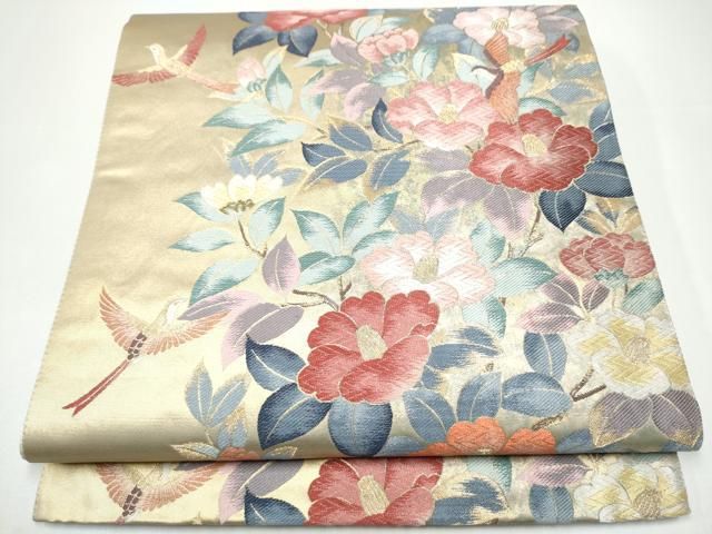 平和屋着物●六通柄袋帯　花鳥文　金糸　引箔　正絹　逸品　CABH4940hy