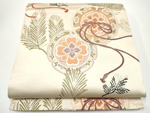 平和屋着物●現代アンティーク 貝島はるみ 綺麗伝説 六通柄袋帯 唐織 鏡裏花文 正絹 逸品 CABH4961hy