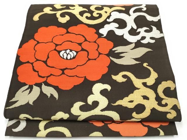 平和屋着物●爪掻き本綴れ　太鼓柄袋帯　牡丹唐草文　金銀糸　正絹　逸品　CABH4981hy