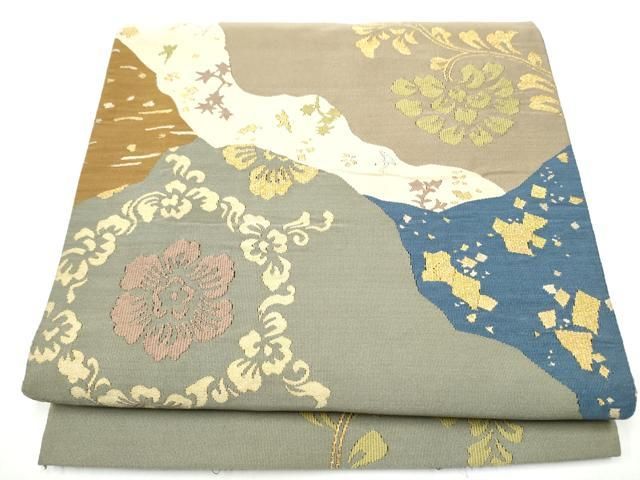 平和屋着物●爪掻き本綴れ　太鼓柄袋帯　更紗花唐草文　金糸　正絹　逸品　CABH5000hy