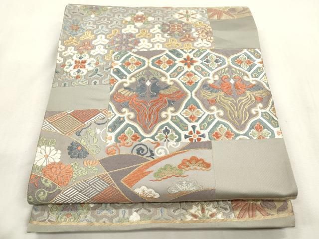 平和屋着物●六通柄袋帯　唐織　向い鳥花文　金糸　正絹　逸品　CABH6640dy
