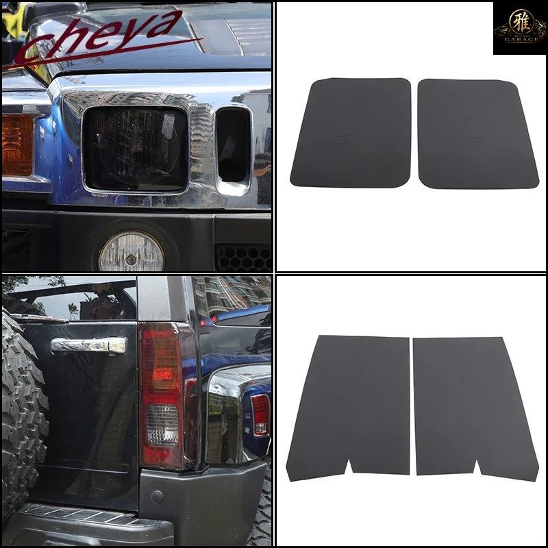 ハマーH3 SUV 2005-2009用 PVCプレカットブラックカーフロントヘッドライトステッカービニールテールライトフィルムティントリアランプステ